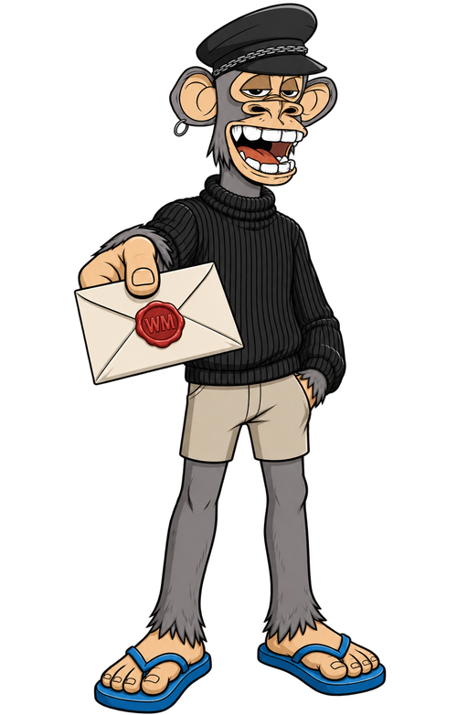 WAGMI Mail's mascot delivering an envelope